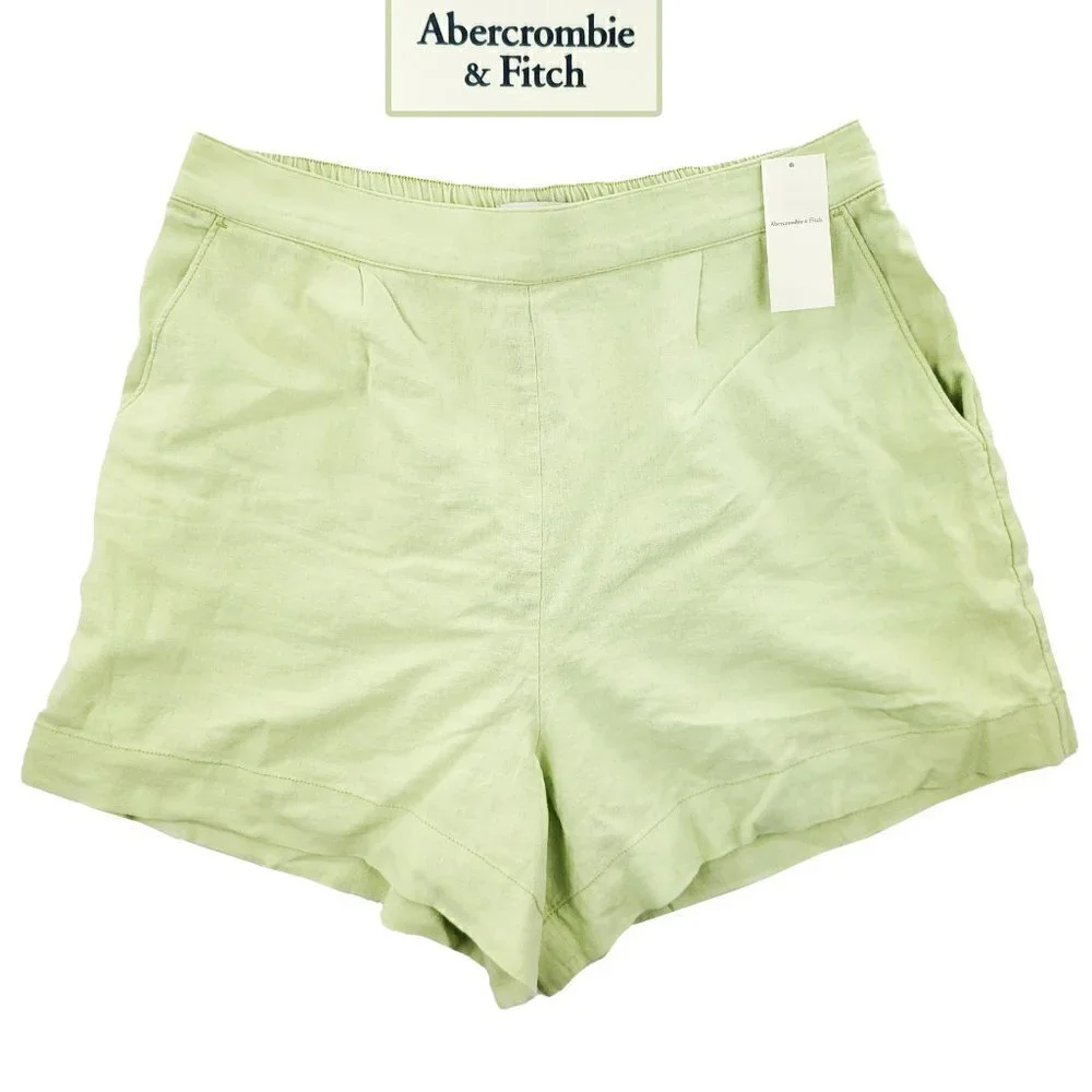 Abercrombie Fitch Linen Blend Shorts Light Green Stretch 32 Waist Women's Large